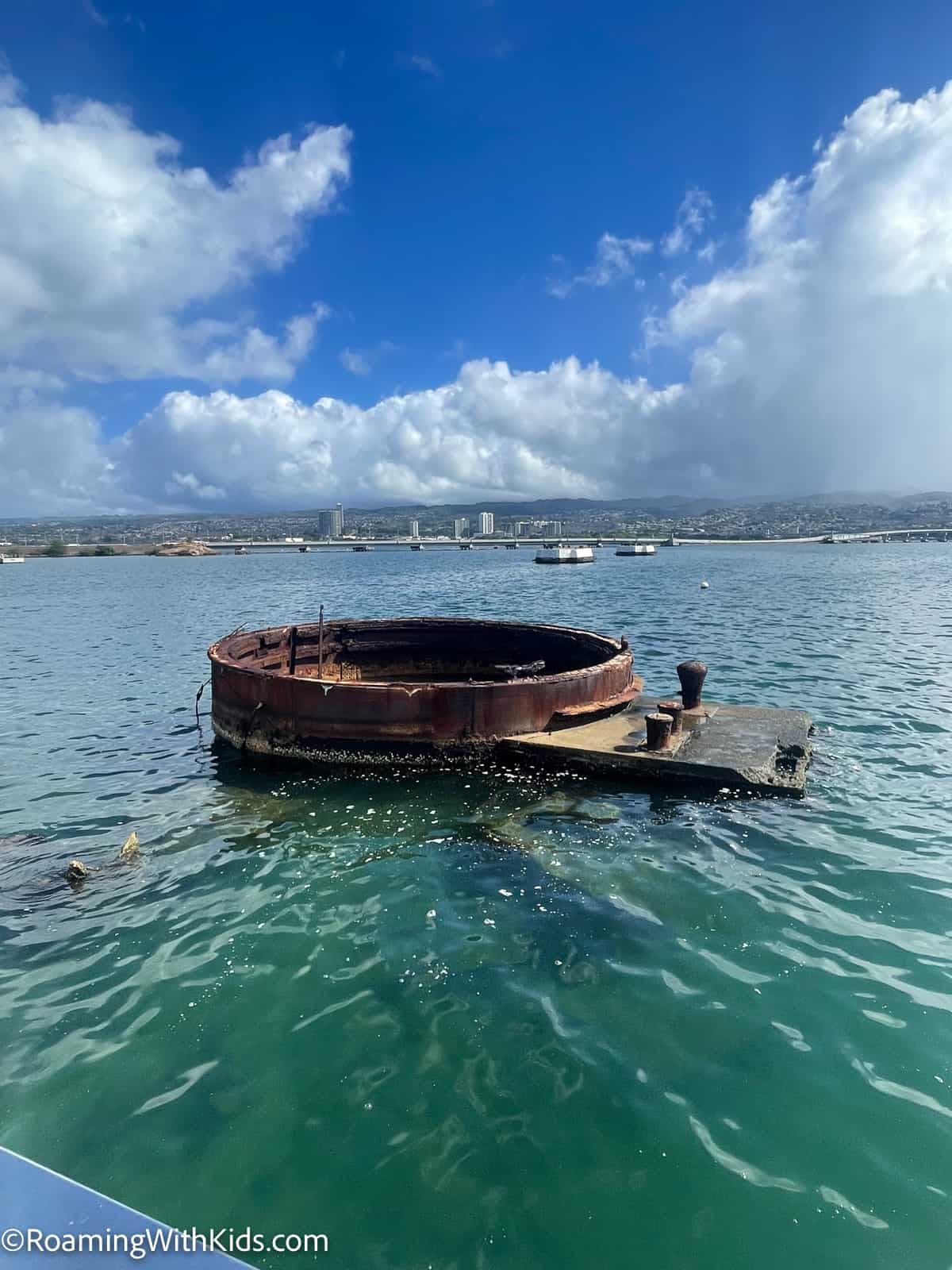USS Arizona Memorial sticking out of the water